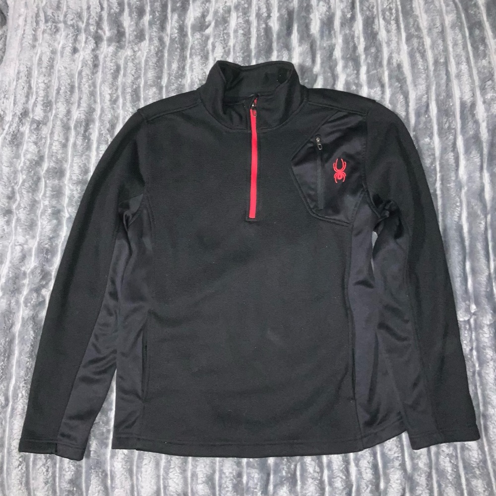 Spyder Black and Red Jacket with Stand-Up Collar and Red Zipper